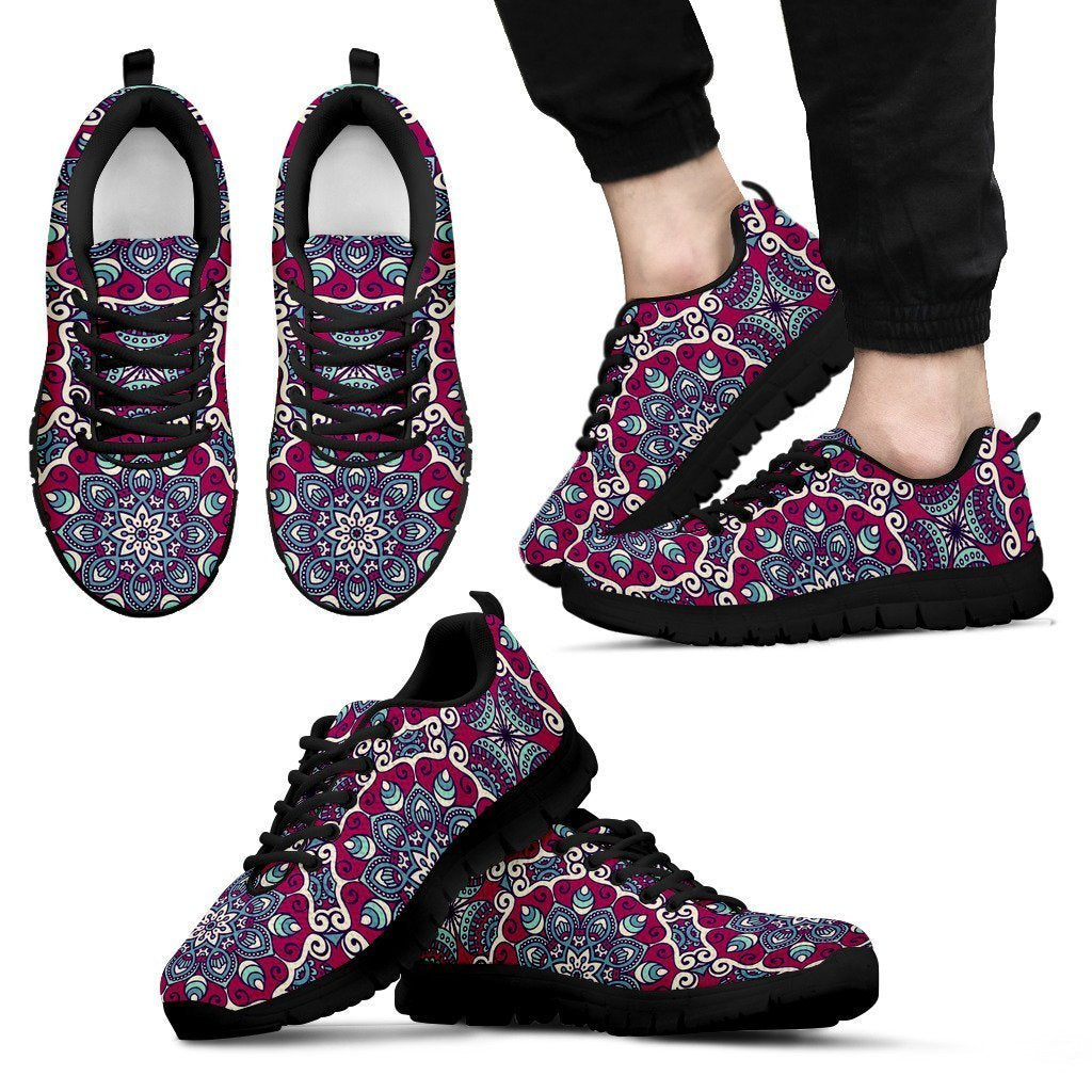 Magenta Mandala Bohemian Pattern Print Men's Sneakers