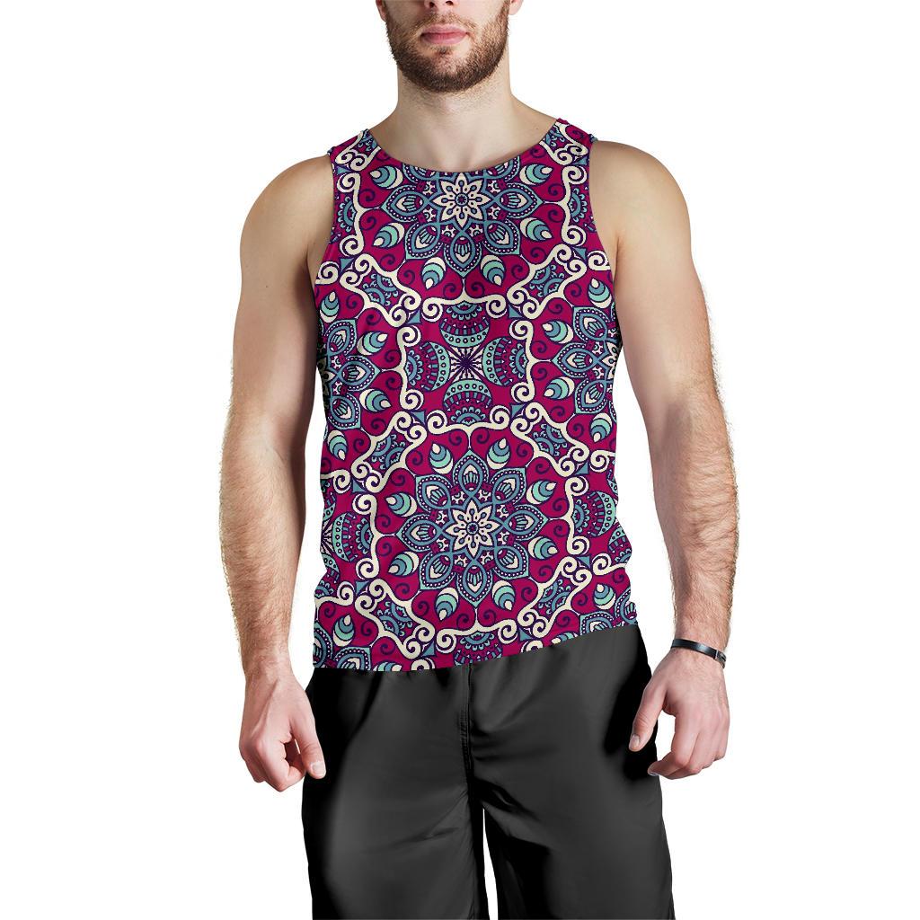 Magenta Mandala Bohemian Pattern Print Men's Tank Top