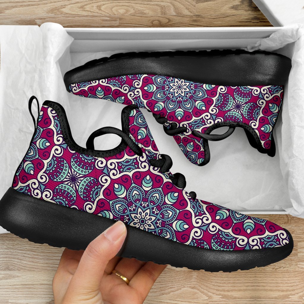 Magenta Mandala Bohemian Pattern Print Mesh Knit Shoes