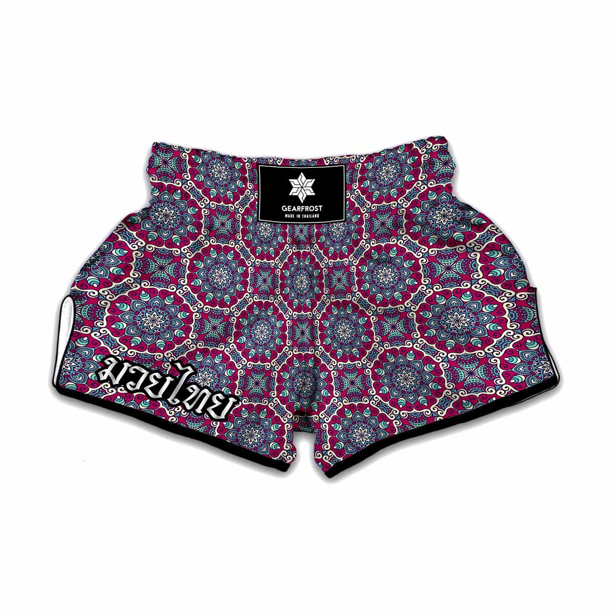 Magenta Mandala Bohemian Pattern Print Muay Thai Boxing Shorts