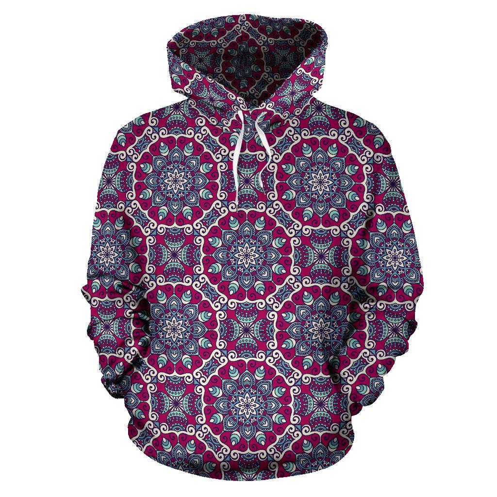 Magenta Mandala Bohemian Pattern Print Pullover Hoodie