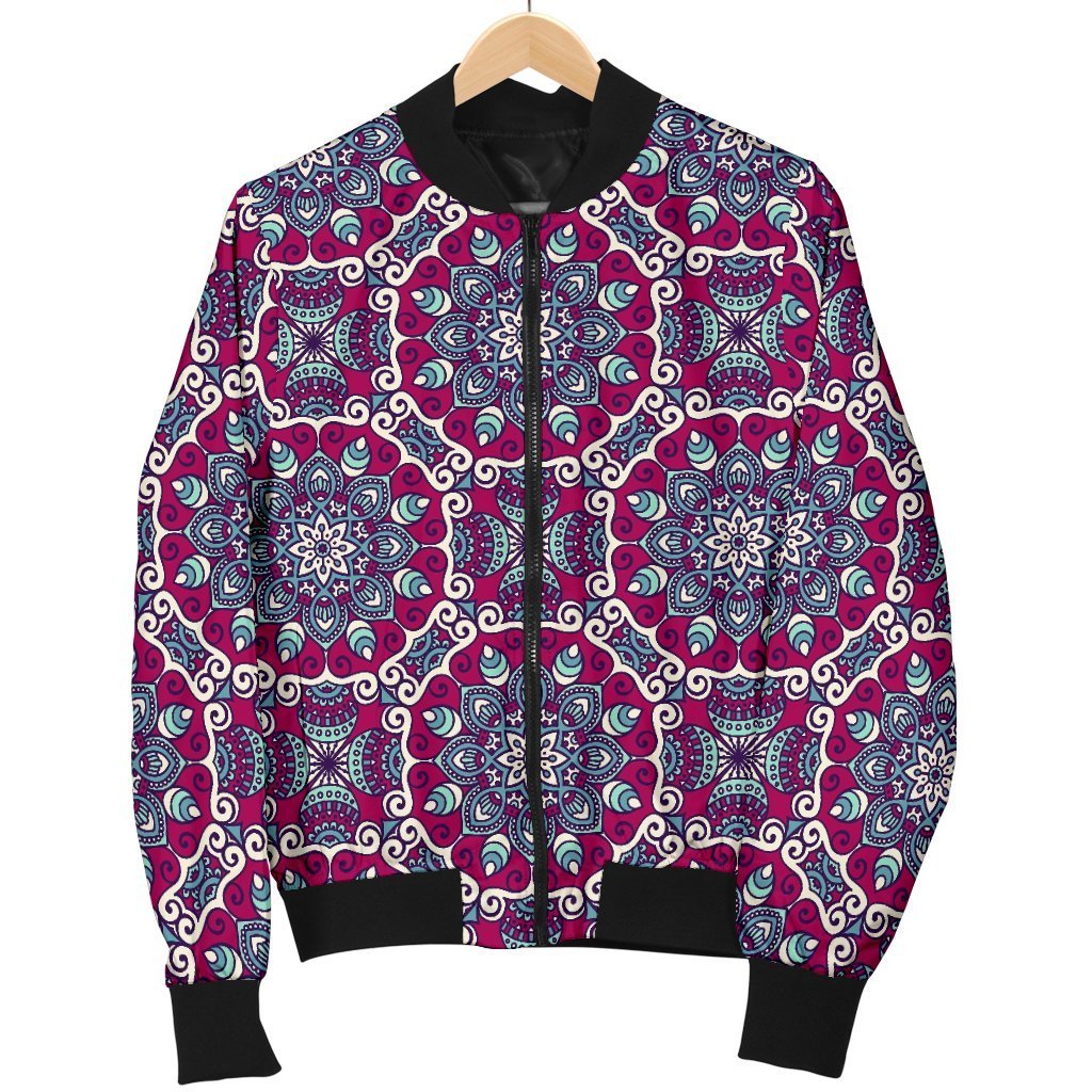 Magenta Mandala Bohemian Pattern Print Women's Bomber Jacket