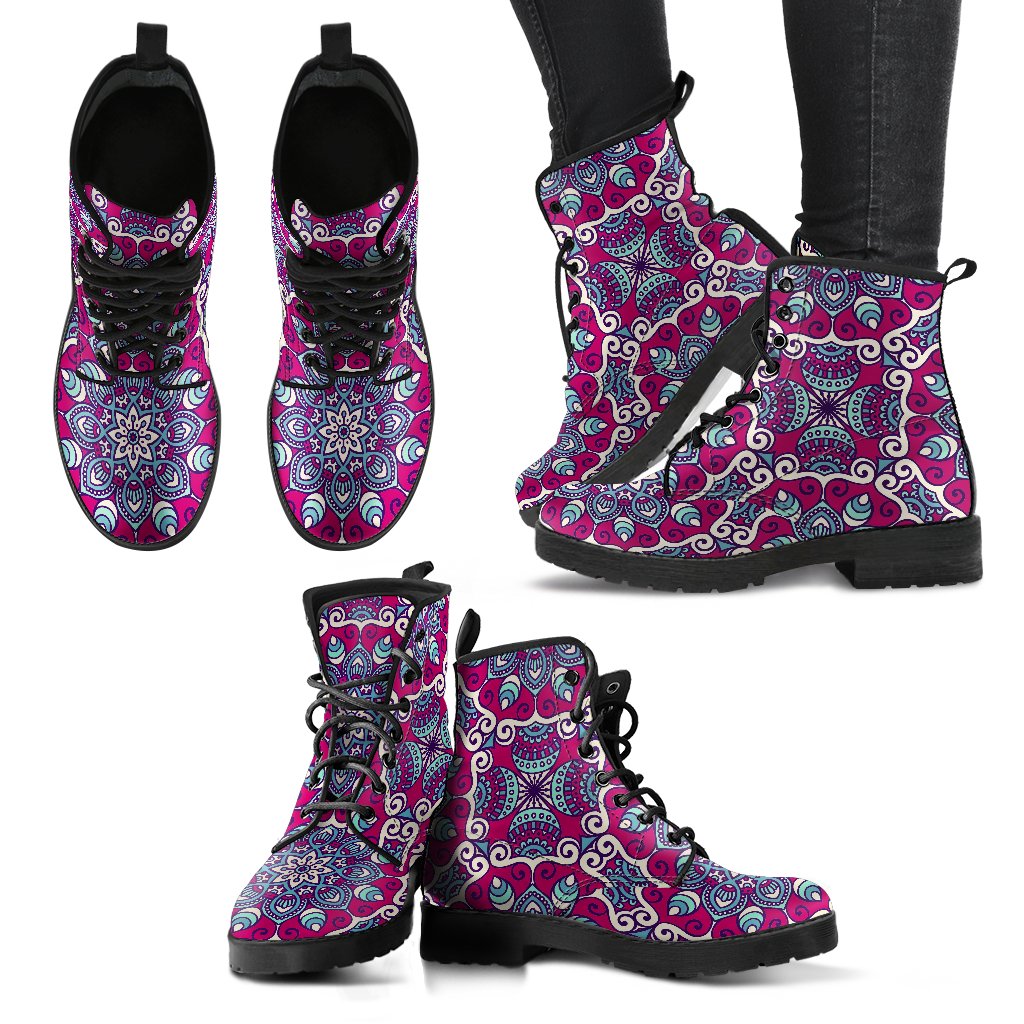 Magenta Mandala Bohemian Pattern Print Women's Boots