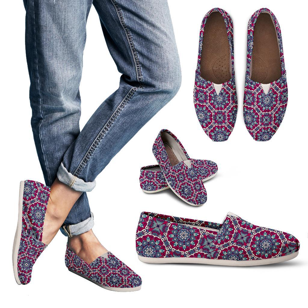 Magenta Mandala Bohemian Pattern Print Women's Casual Canvas Shoes