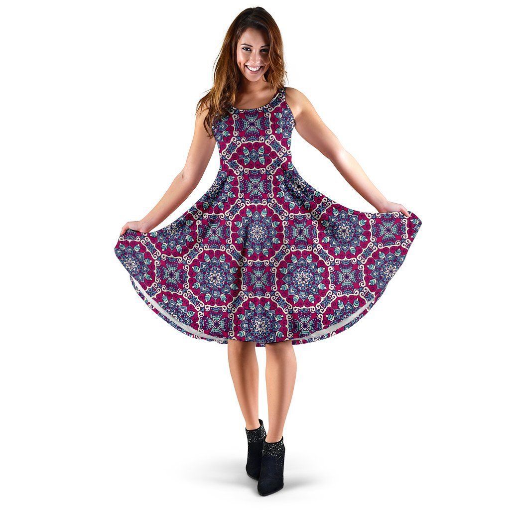 Magenta Mandala Bohemian Pattern Print Women's Dress