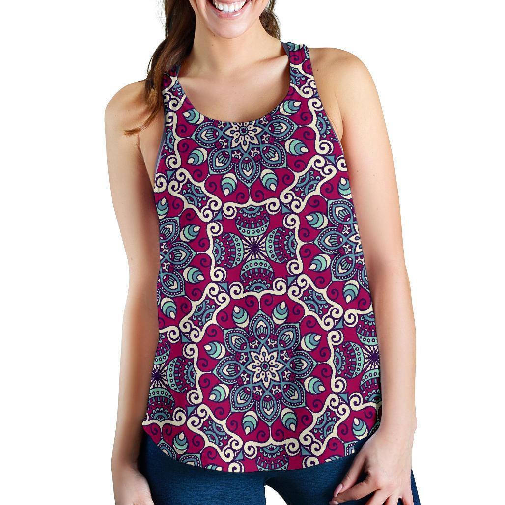 Magenta Mandala Bohemian Pattern Print Women's Racerback Tank Top