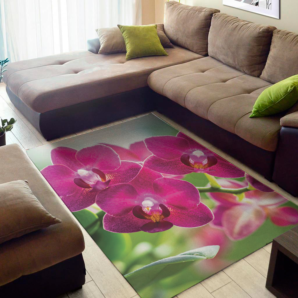 Magenta Orchid Flower Print Area Rug