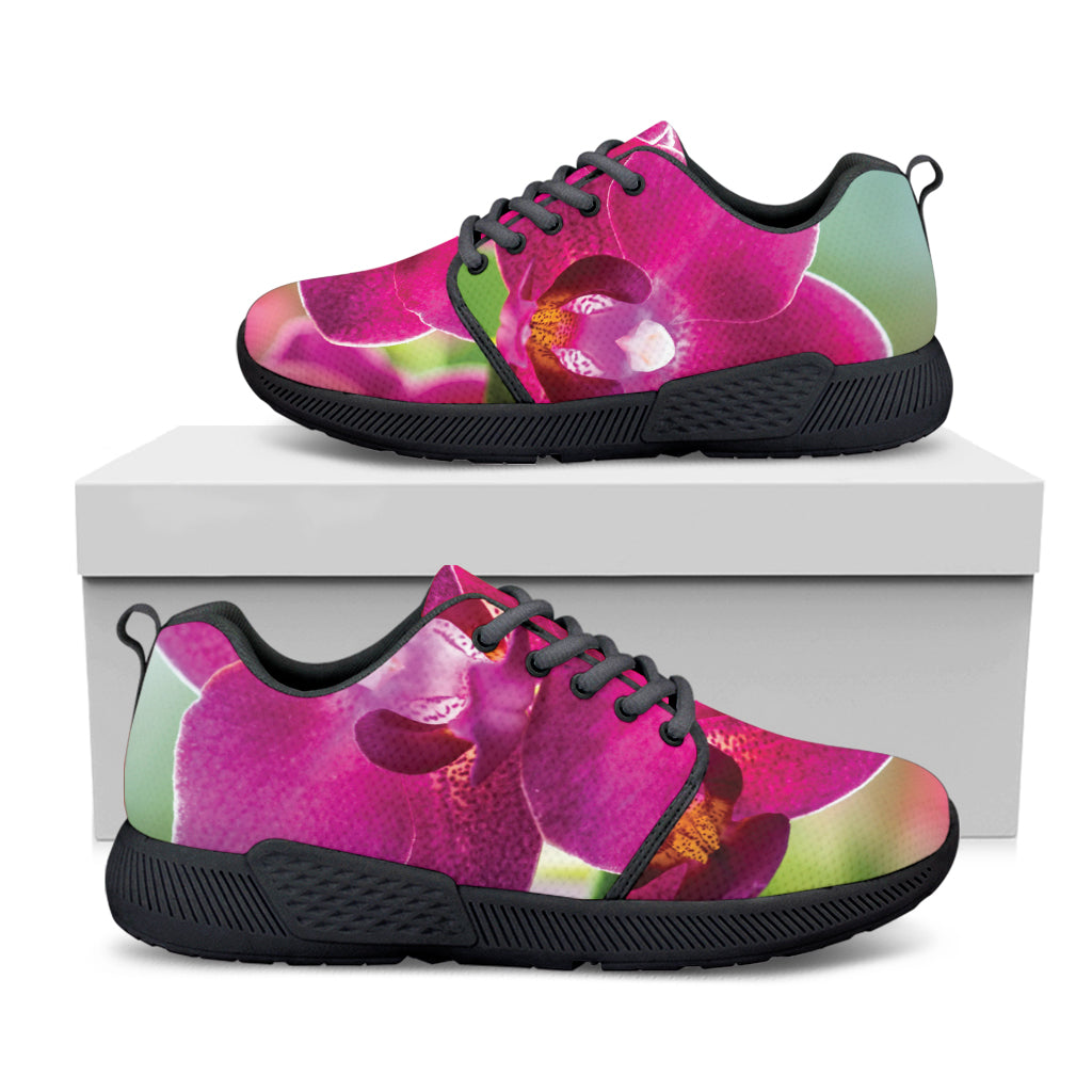 Magenta Orchid Flower Print Black Athletic Shoes