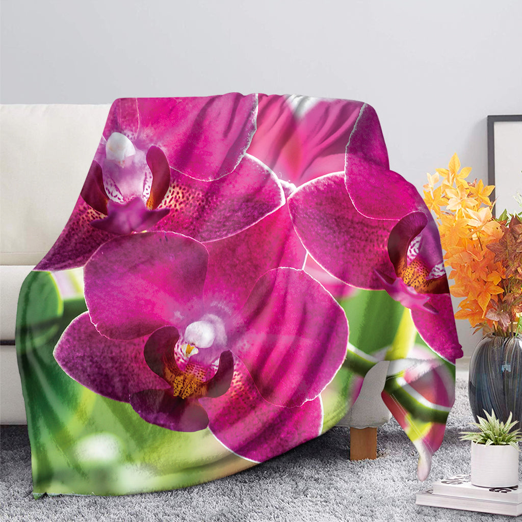 Magenta Orchid Flower Print Blanket