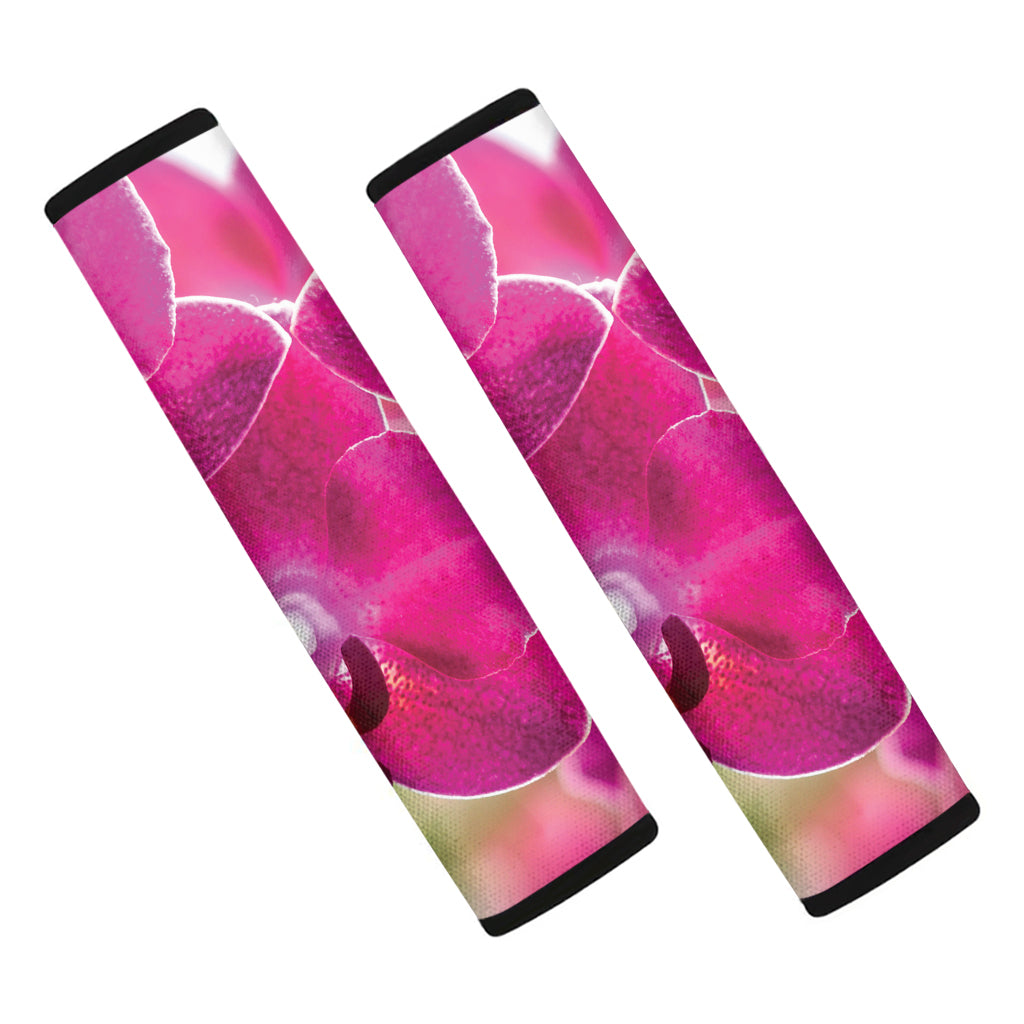 Magenta Orchid Flower Print Car Seat Belt Covers