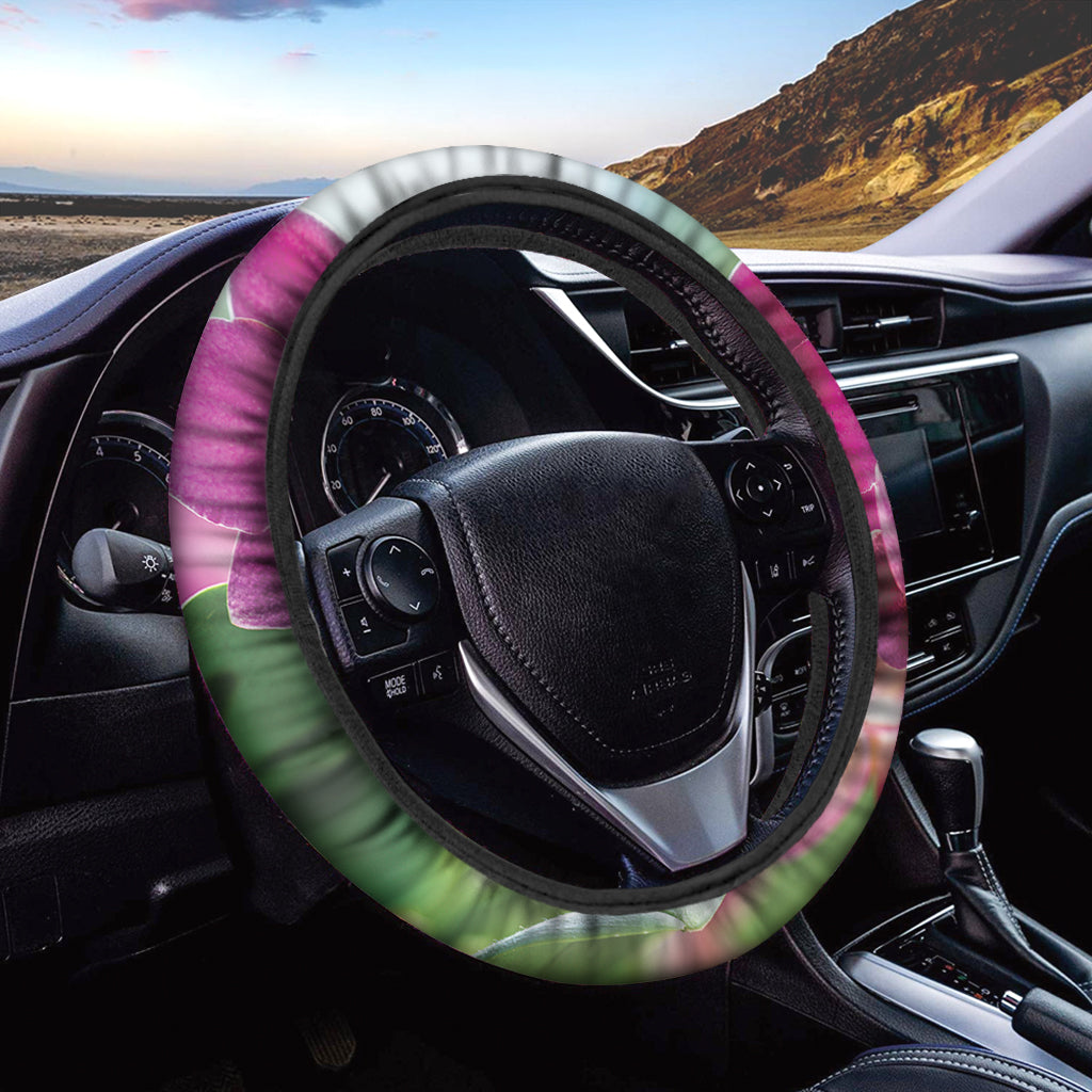 Magenta Orchid Flower Print Car Steering Wheel Cover