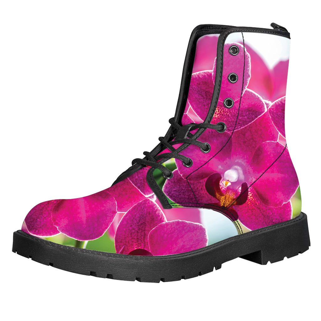 Magenta Orchid Flower Print Leather Boots