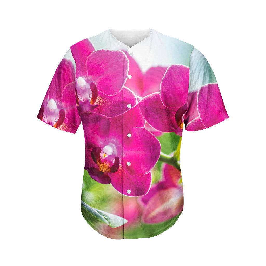 Magenta Orchid Flower Print Men's Baseball Jersey