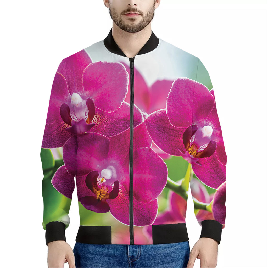 Magenta Orchid Flower Print Men's Bomber Jacket