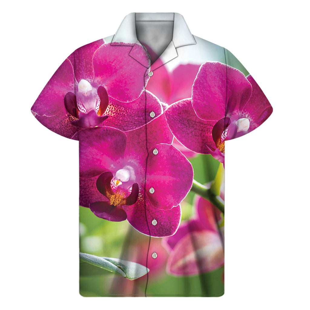 Magenta Orchid Flower Print Men's Short Sleeve Shirt