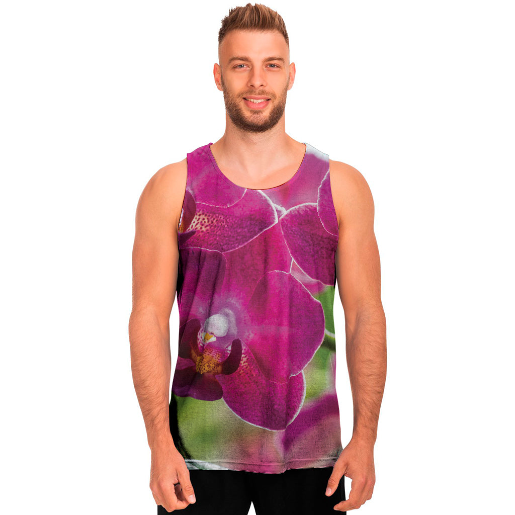 Magenta Orchid Flower Print Men's Tank Top