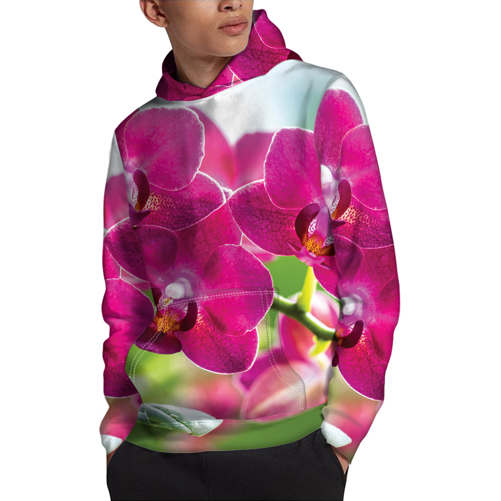 Magenta Orchid Flower Print Pullover Hoodie