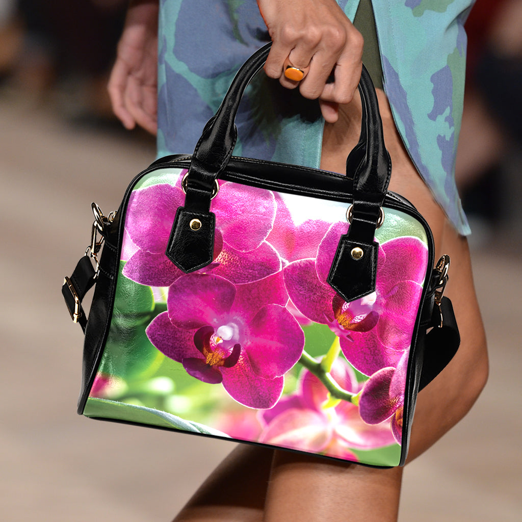 Magenta Orchid Flower Print Shoulder Handbag