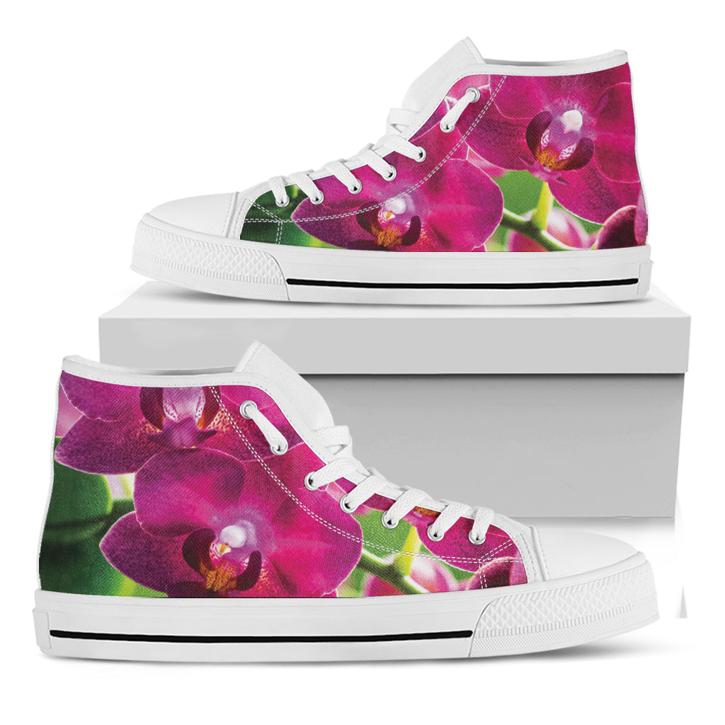 Magenta Orchid Flower Print White High Top Shoes