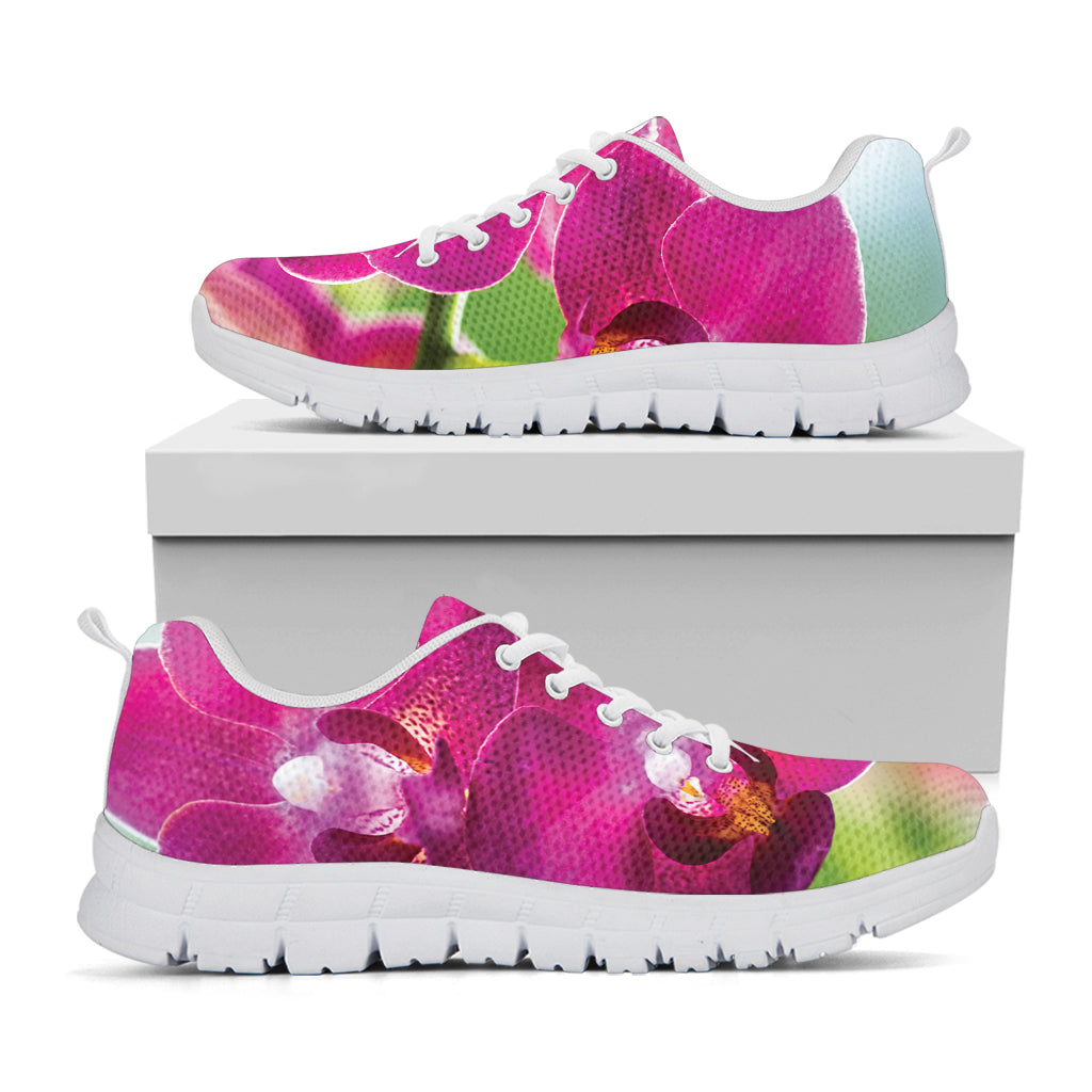 Magenta Orchid Flower Print White Sneakers