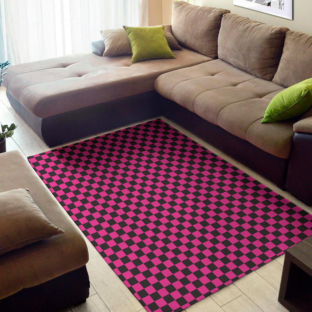 Magenta Pink And Black Checkered Print Area Rug