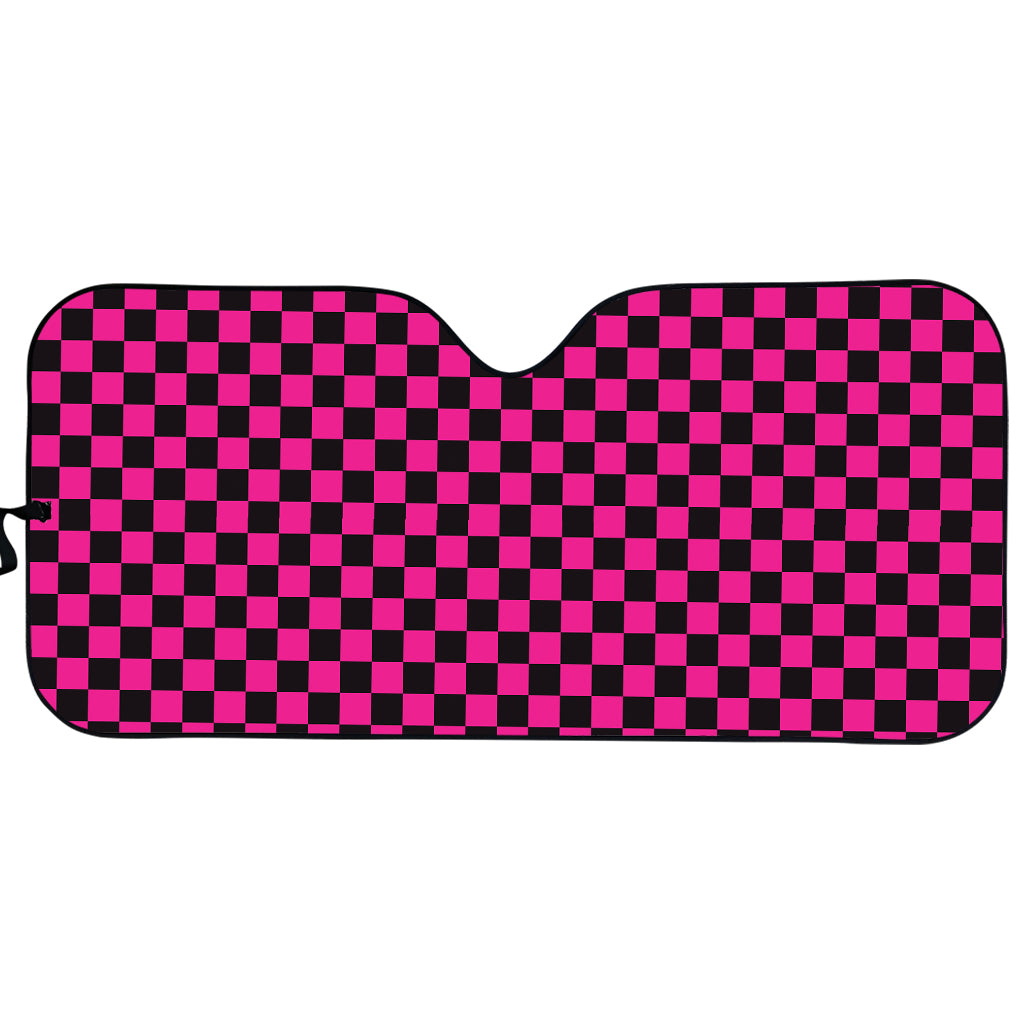 Magenta Pink And Black Checkered Print Car Sun Shade