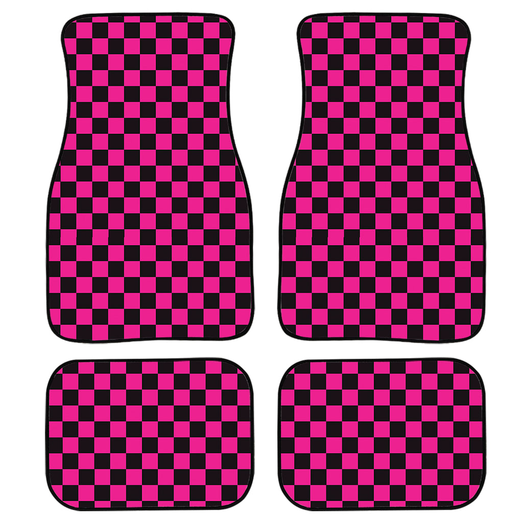 Magenta Pink And Black Checkered Print Front and Back Car Floor Mats