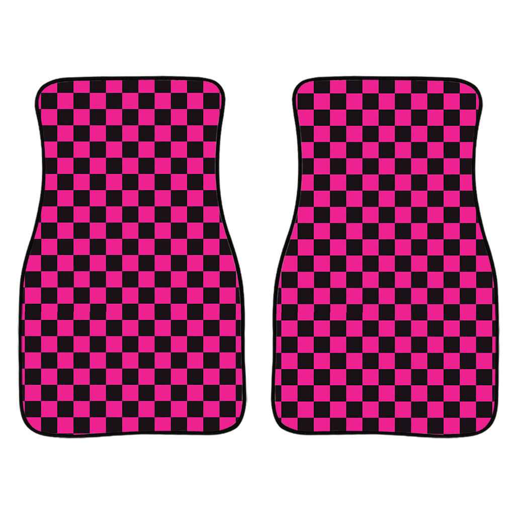 Magenta Pink And Black Checkered Print Front Car Floor Mats