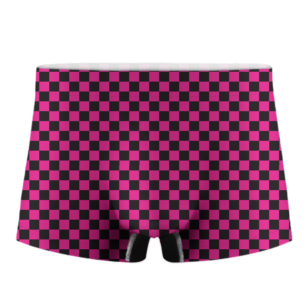 Magenta Pink And Black Checkered Print Men's Boxer Briefs