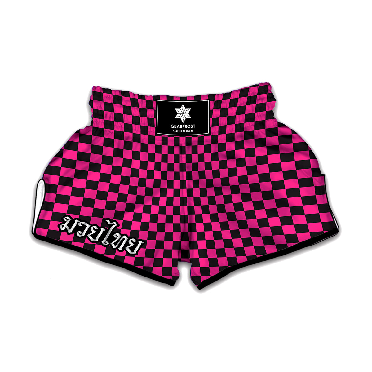 Magenta Pink And Black Checkered Print Muay Thai Boxing Shorts