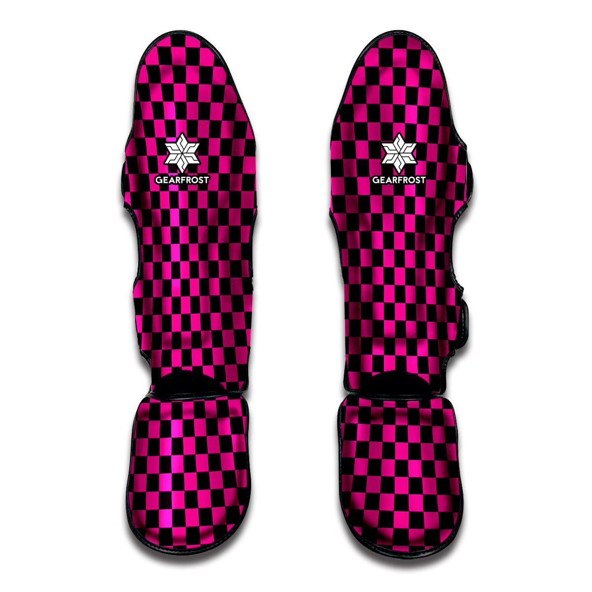 Magenta Pink And Black Checkered Print Muay Thai Shin Guards