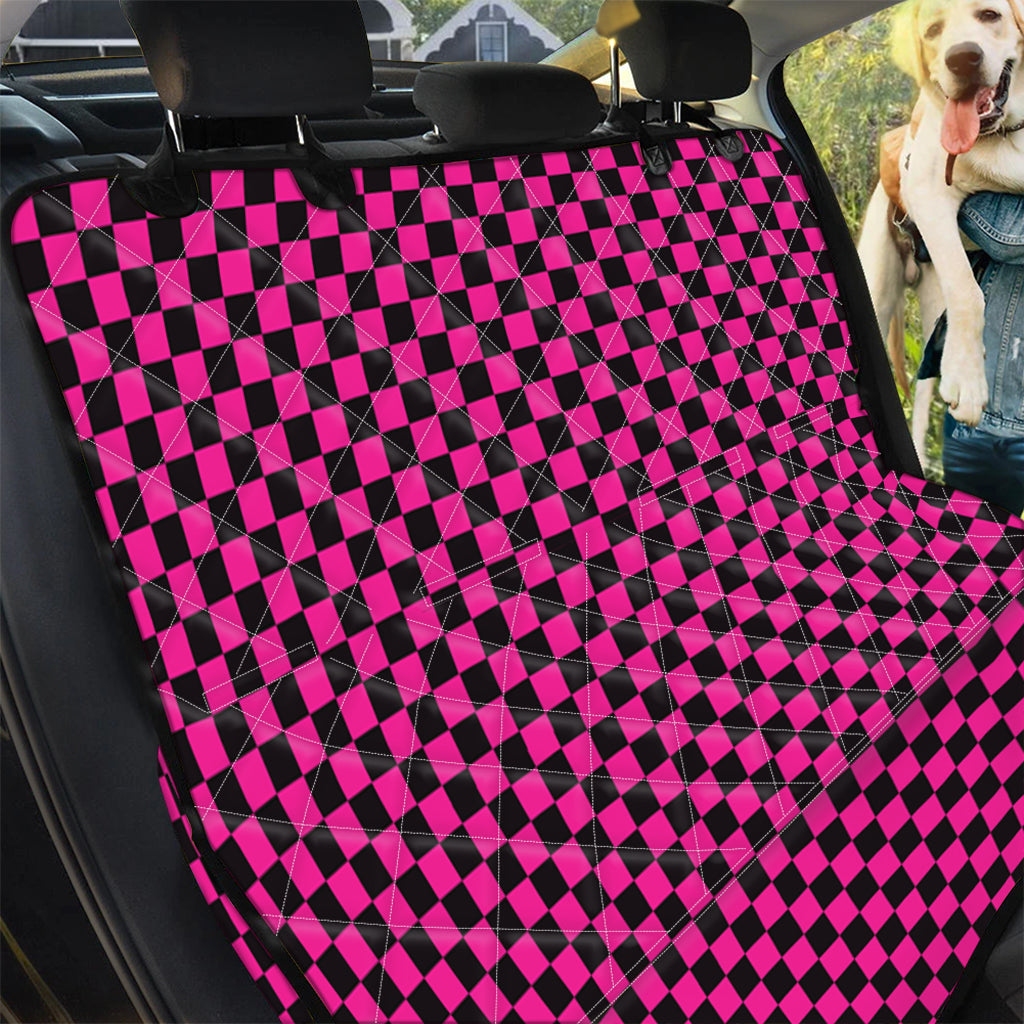 Magenta Pink And Black Checkered Print Pet Car Back Seat Cover