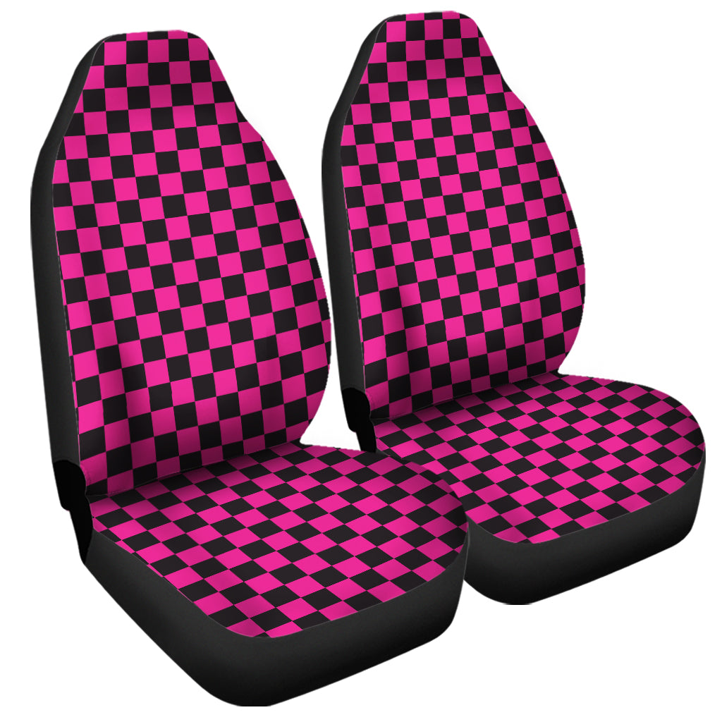 Magenta Pink And Black Checkered Print Universal Fit Car Seat Covers