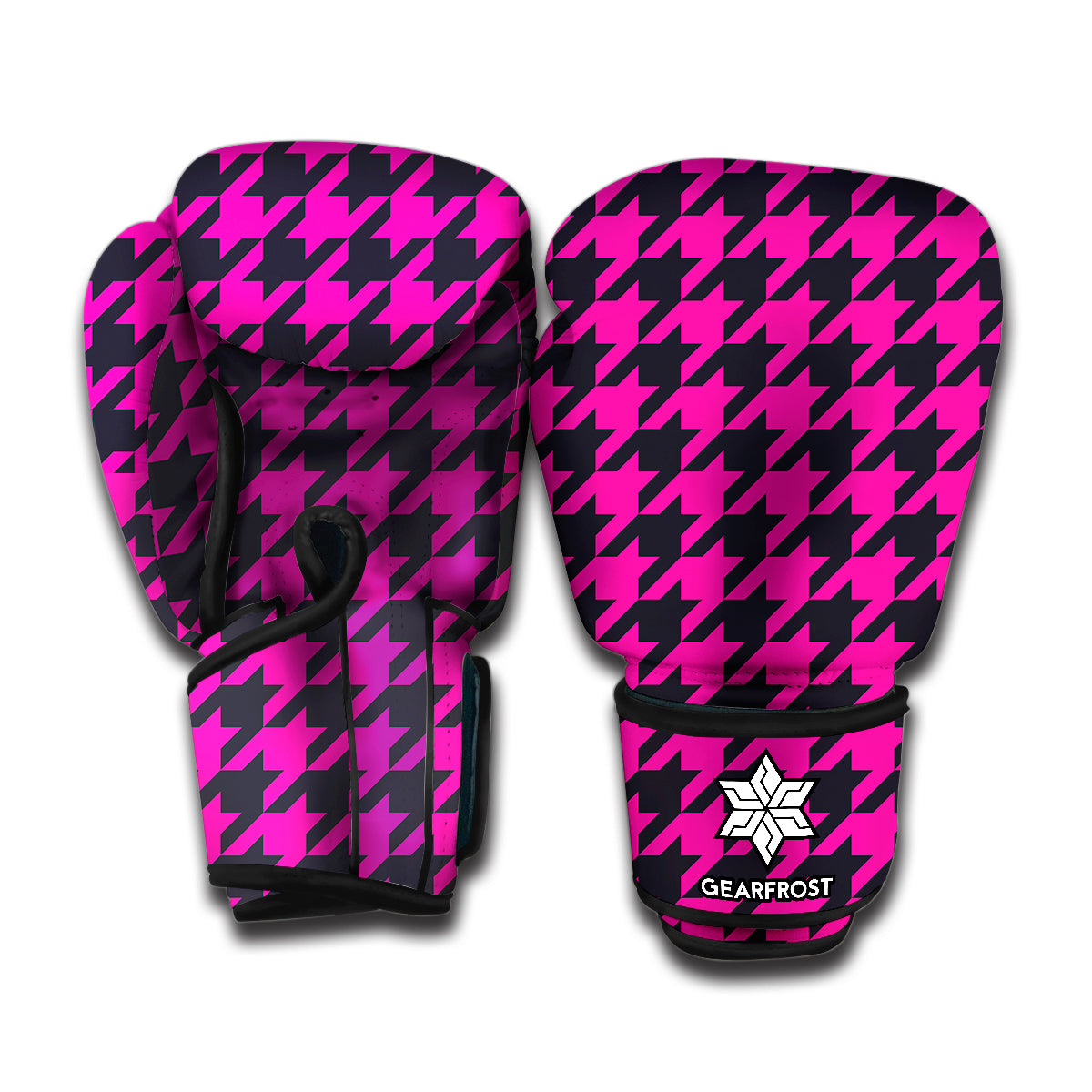 Magenta Pink And Black Houndstooth Print Boxing Gloves