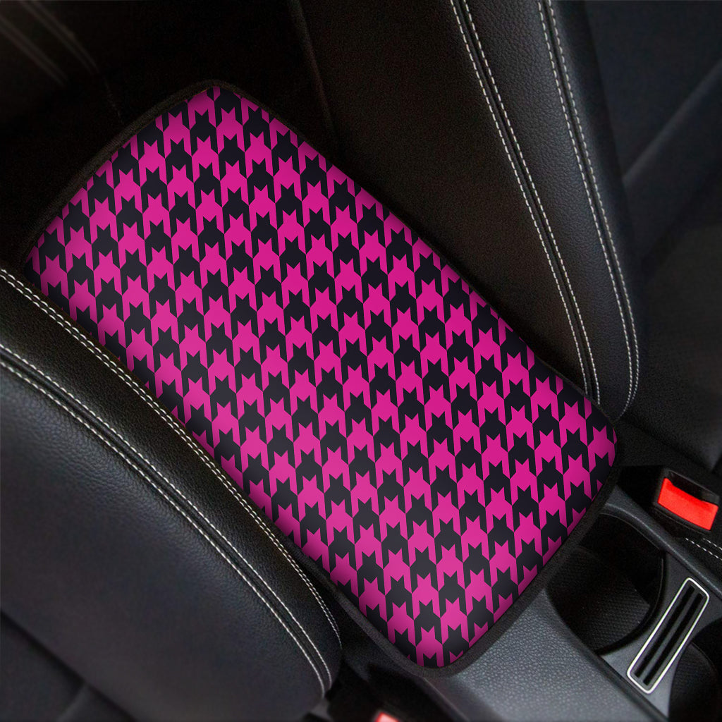 Magenta Pink And Black Houndstooth Print Car Center Console Cover