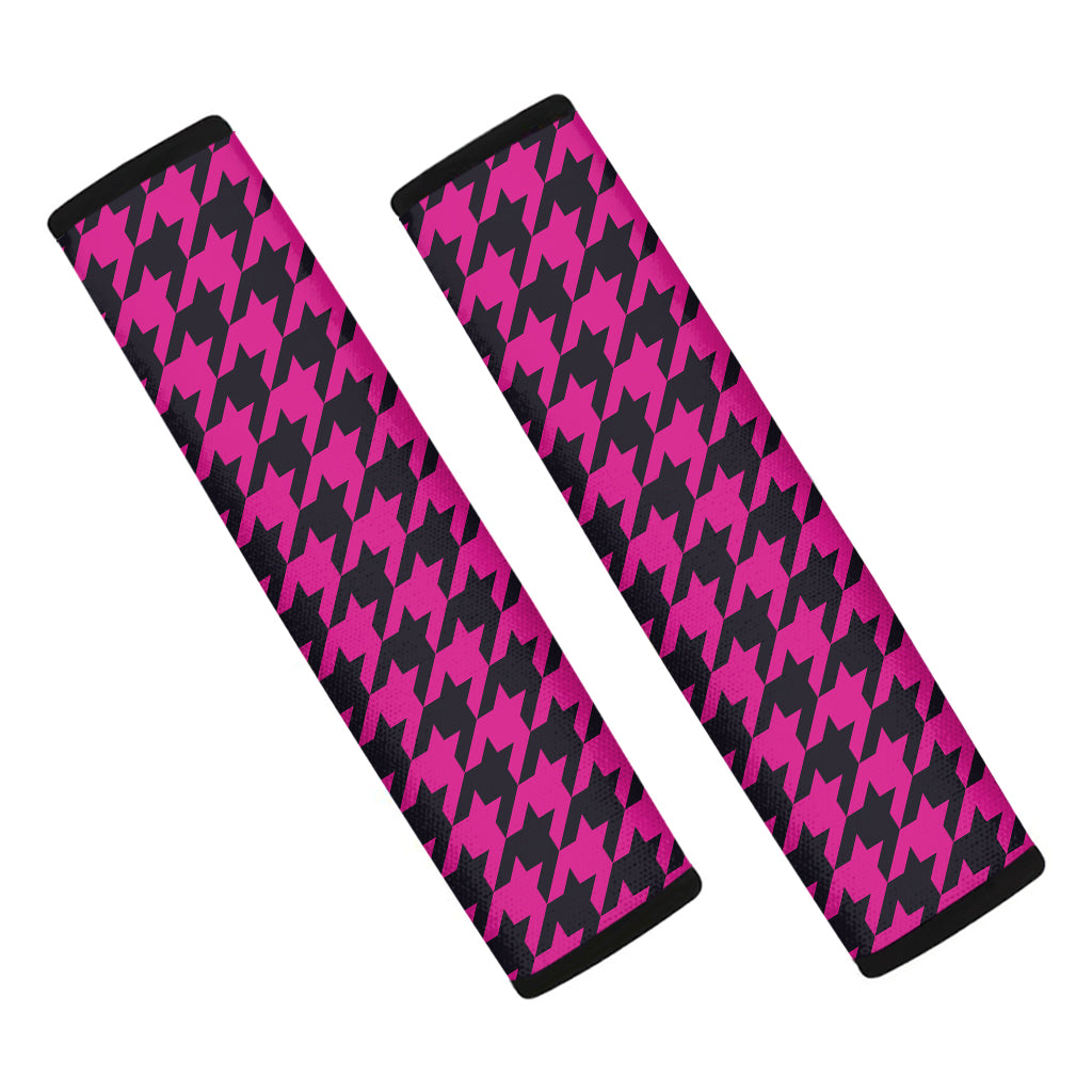 Magenta Pink And Black Houndstooth Print Car Seat Belt Covers