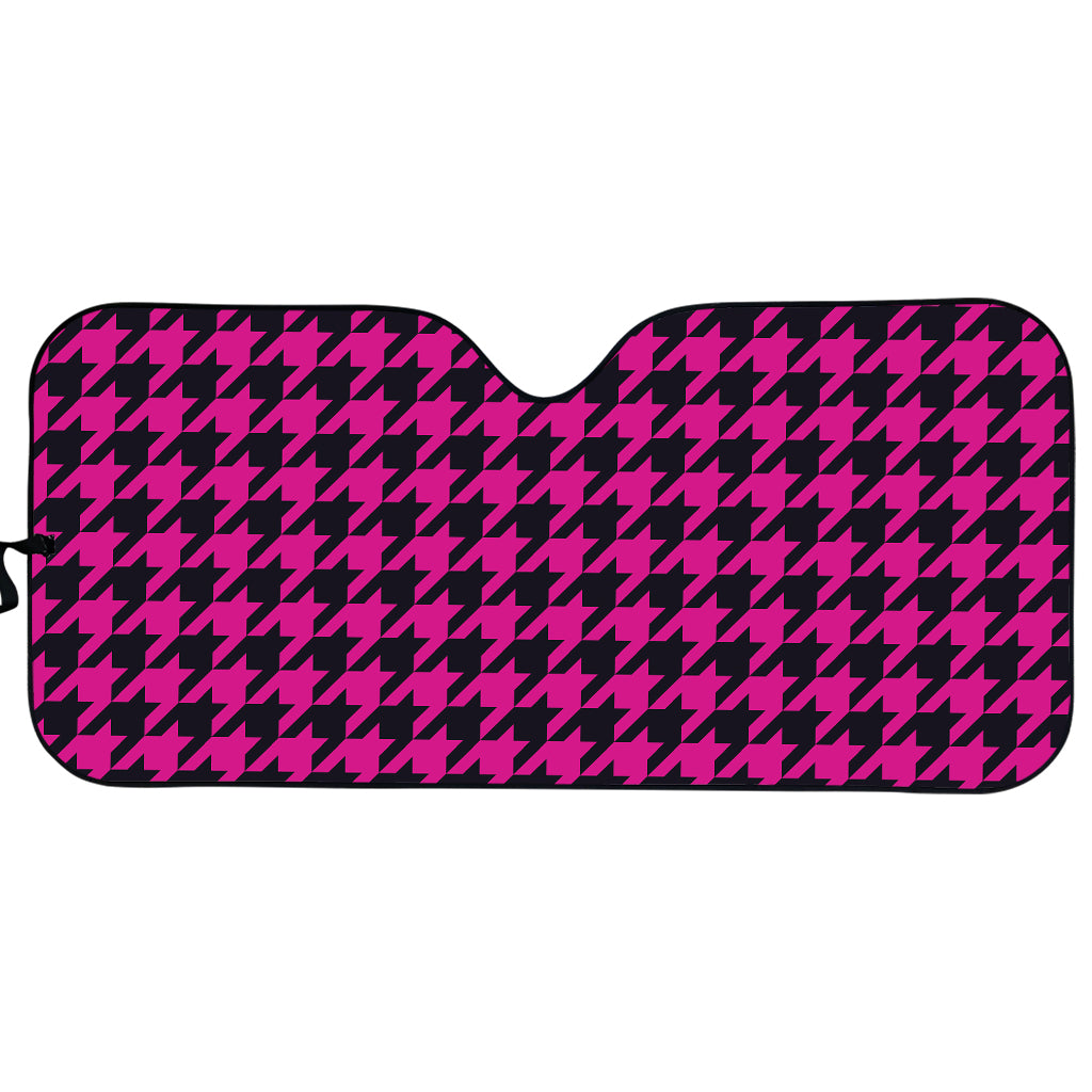 Magenta Pink And Black Houndstooth Print Car Sun Shade