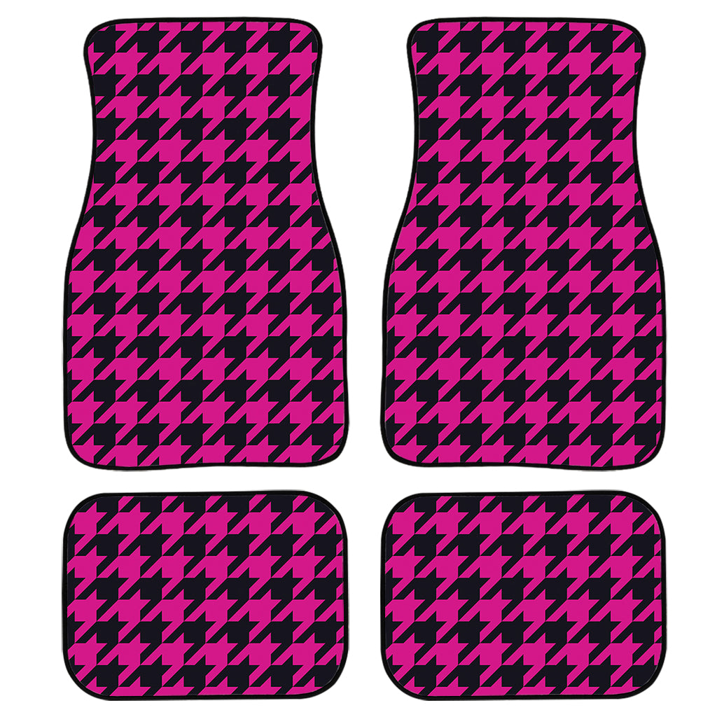 Magenta Pink And Black Houndstooth Print Front and Back Car Floor Mats