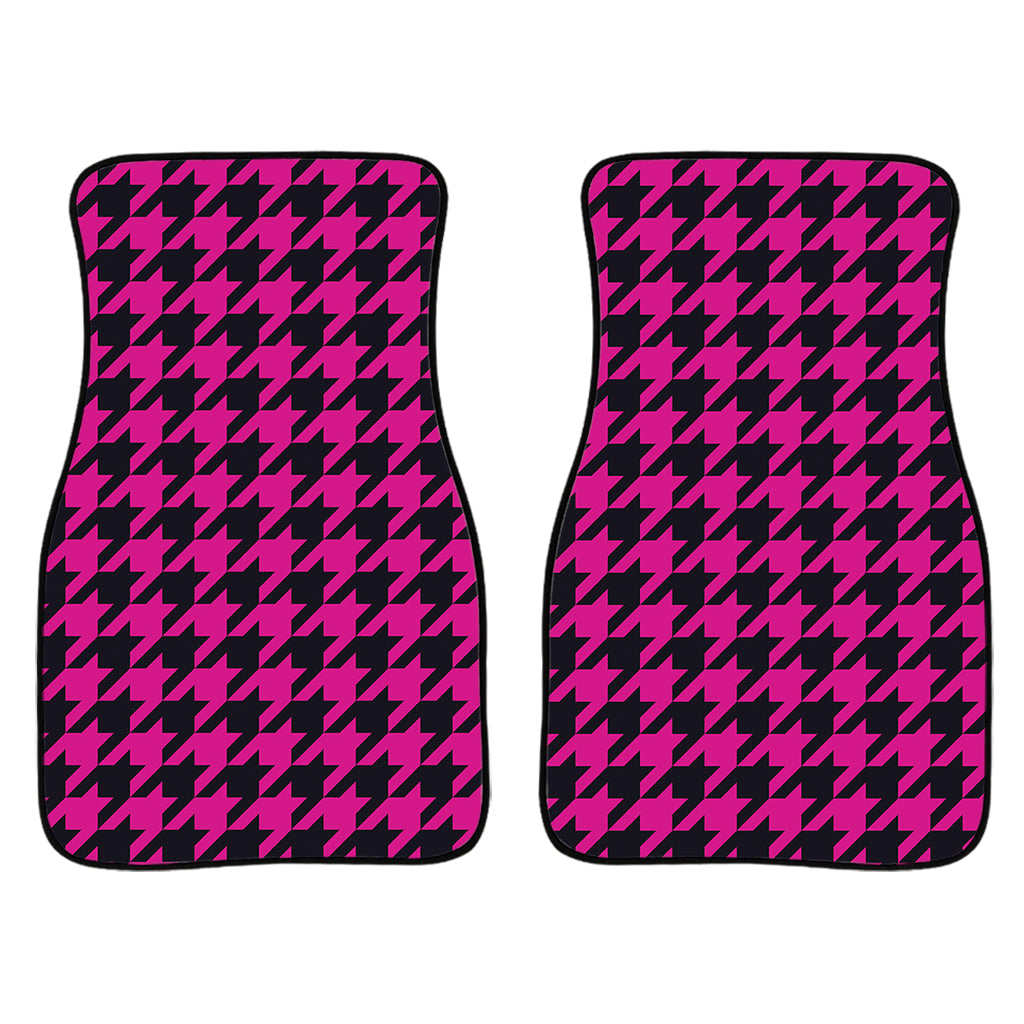 Magenta Pink And Black Houndstooth Print Front Car Floor Mats