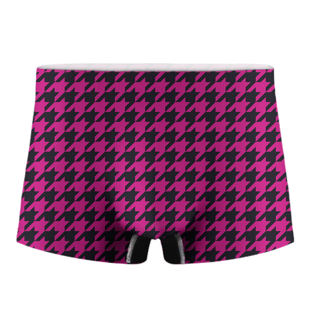 Magenta Pink And Black Houndstooth Print Men's Boxer Briefs