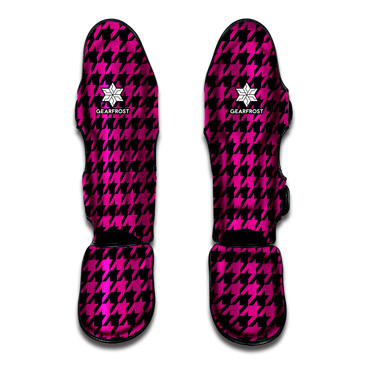 Magenta Pink And Black Houndstooth Print Muay Thai Shin Guards