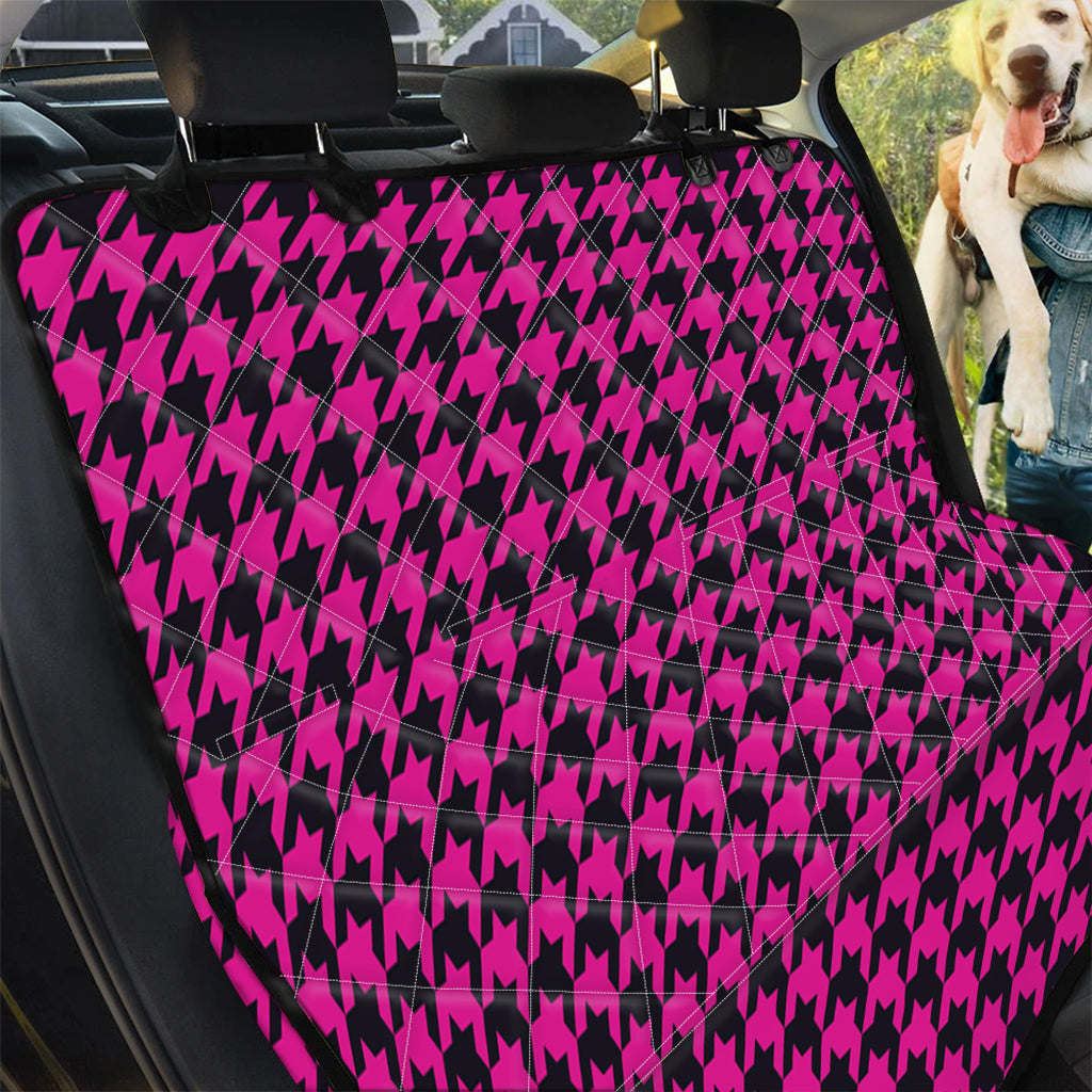 Magenta Pink And Black Houndstooth Print Pet Car Back Seat Cover