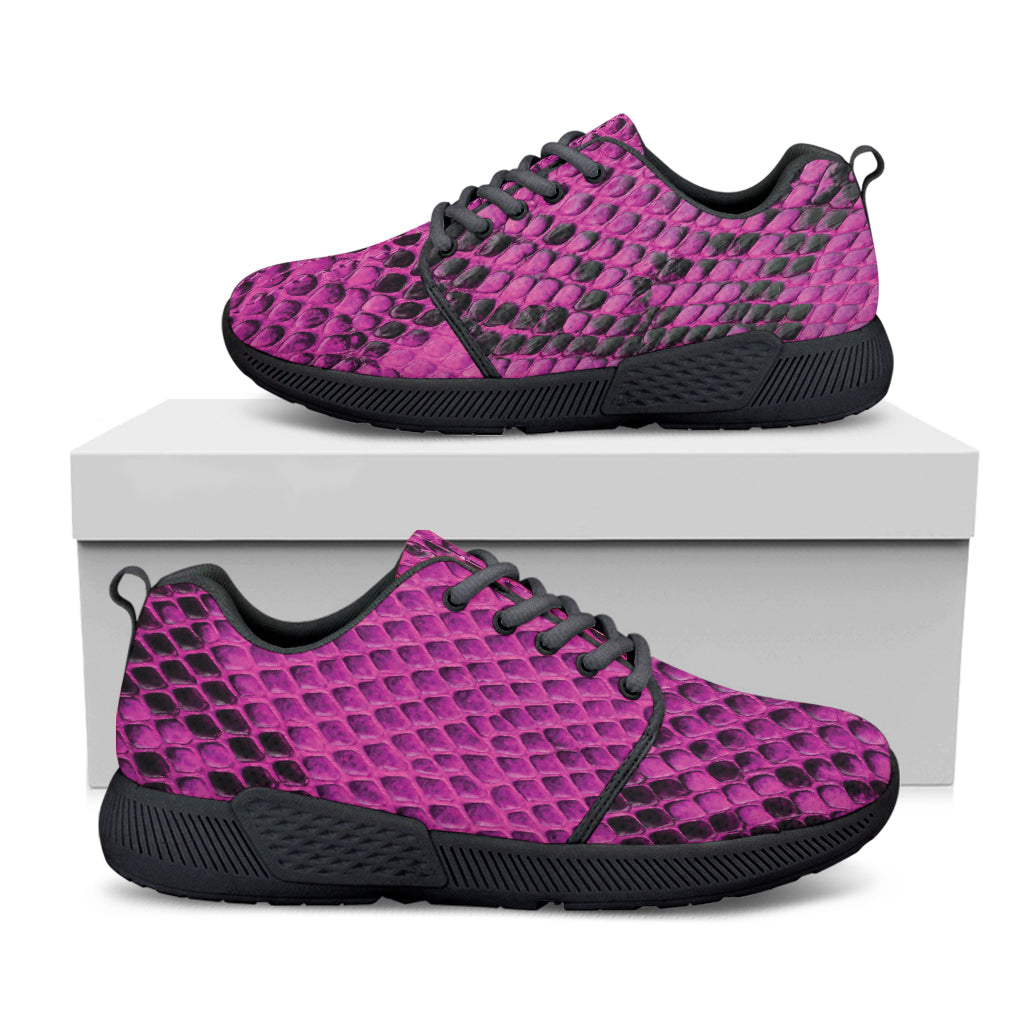 Magenta Pink And Black Snakeskin Print Black Athletic Shoes