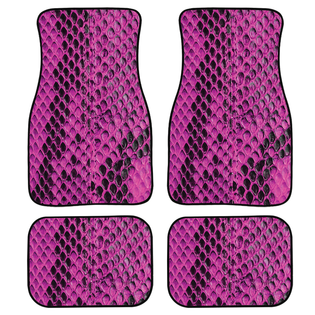 Magenta Pink And Black Snakeskin Print Front and Back Car Floor Mats