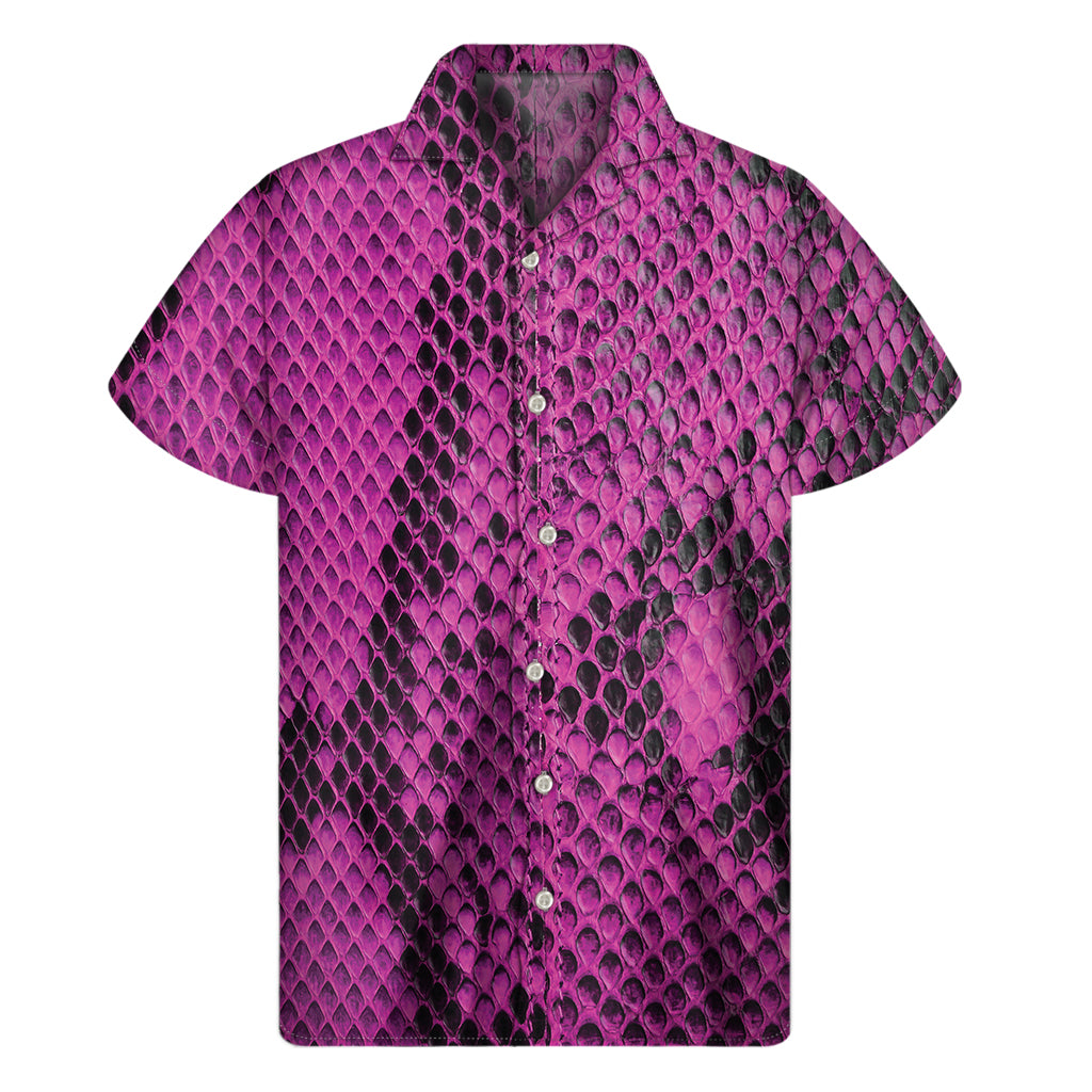 Magenta Pink And Black Snakeskin Print Men's Short Sleeve Shirt