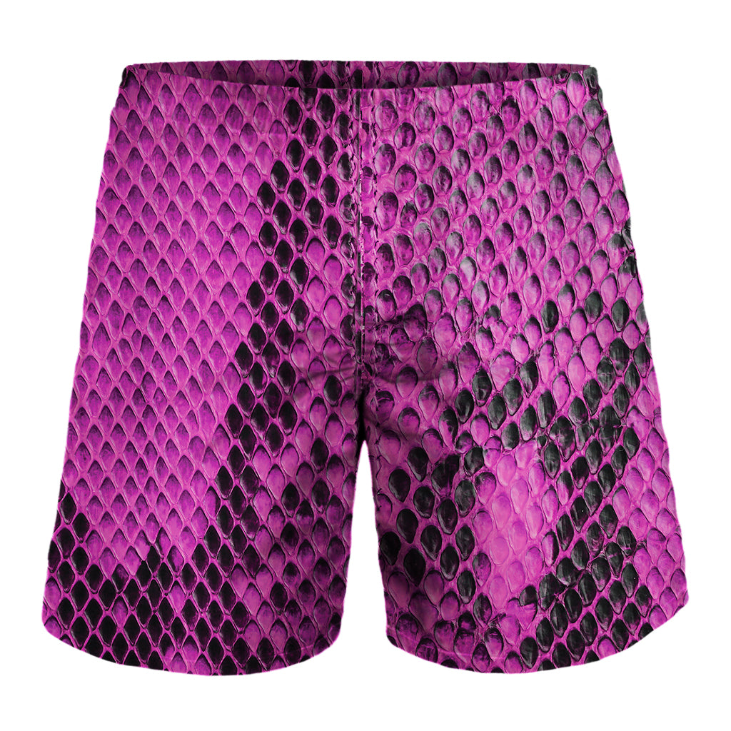 Magenta Pink And Black Snakeskin Print Men's Shorts