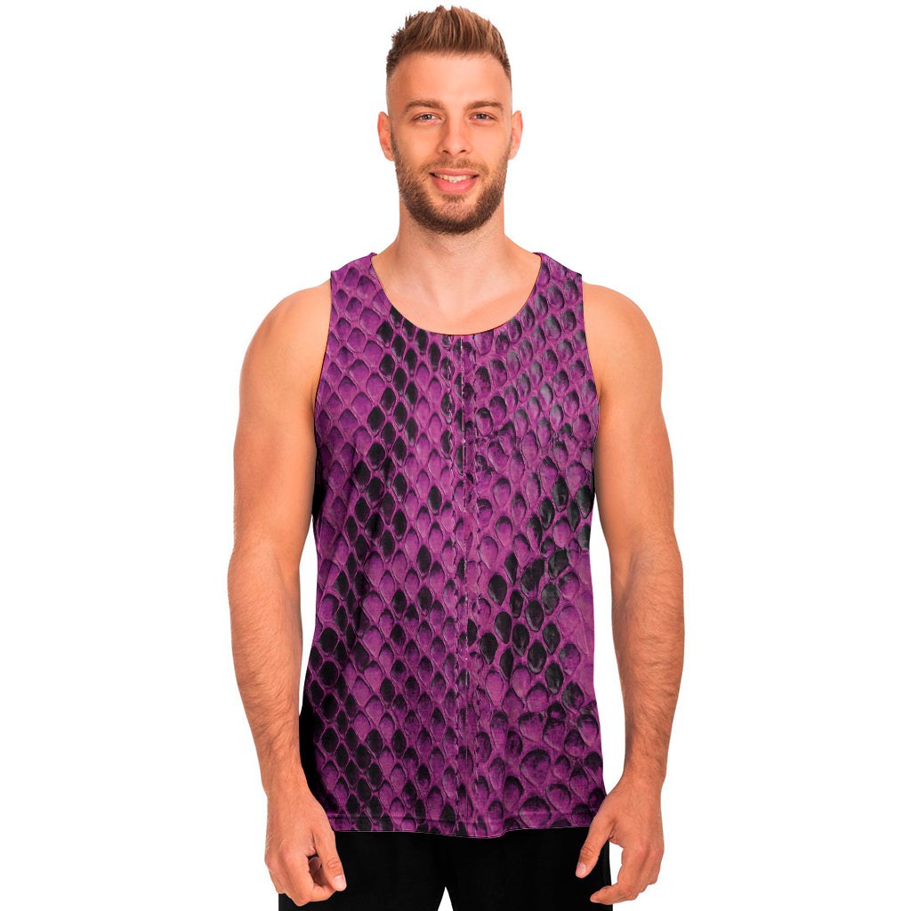 Magenta Pink And Black Snakeskin Print Men's Tank Top