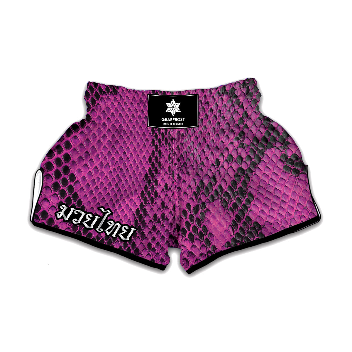 Magenta Pink And Black Snakeskin Print Muay Thai Boxing Shorts