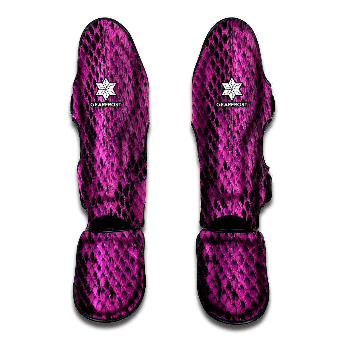 Magenta Pink And Black Snakeskin Print Muay Thai Shin Guards