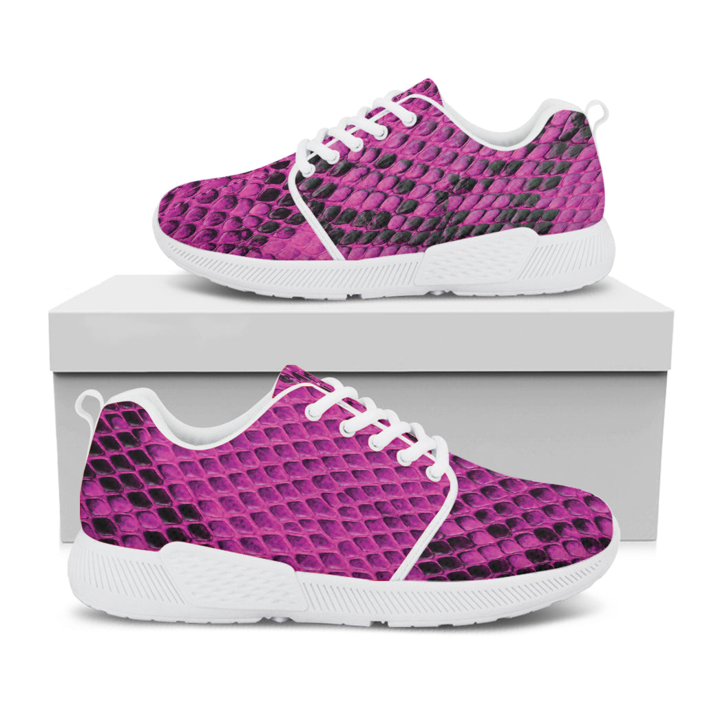 Magenta Pink And Black Snakeskin Print White Athletic Shoes